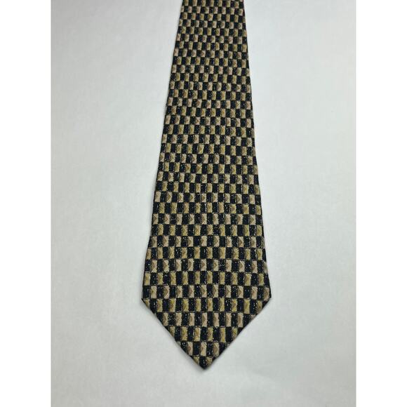 Villa Bugatti Mens Italian Silk Necktie Geometric Pattern Black Wheat Tie - Picture 3 of 11